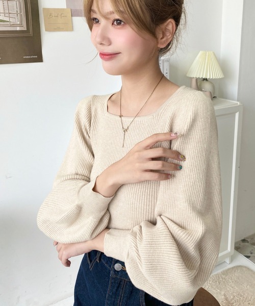 新品タグ付き　H スクエアネック ハーフスリーブ ニットプルオーバー セール】【累計販売枚数2万枚突破！】12G スクエアネックタック