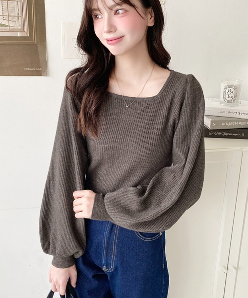 新品タグ付き　H スクエアネック ハーフスリーブ ニットプルオーバー セール】【累計販売枚数2万枚突破！】12G スクエアネックタック