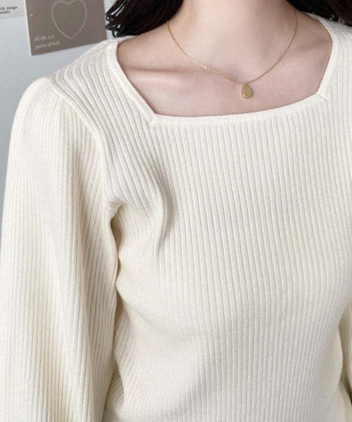 新品タグ付き　H スクエアネック ハーフスリーブ ニットプルオーバー 新品タグ付き H スクエアネック ハーフスリーブ ニットプルオーバー