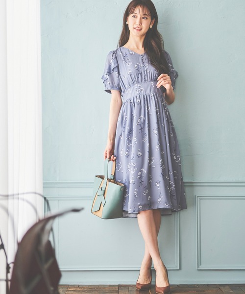 定価29800円 レッセパッセ ブルー 花柄 ワンピース LAISSE PASSE（レッセパッセ）の「コスモスプリントワンピース