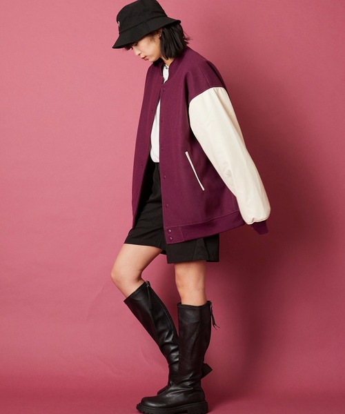 unrelaxing(アンリラクシング)の「オーバーサイズビッグシルエットスタジャン(スタジャン・メンズ・パープル/カーキ/グリーン/ブラック×ホワイト/ブラック×ブラック/グレー系1/ネイビー系1/ネイビー系2・FREE)」の10枚目の写真