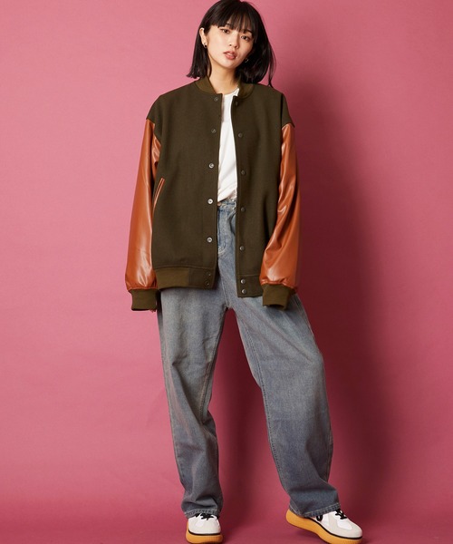 unrelaxing(アンリラクシング)の「オーバーサイズビッグシルエットスタジャン(スタジャン・メンズ・パープル/カーキ/グリーン/ブラック×ホワイト/ブラック×ブラック/グレー系1/ネイビー系1/ネイビー系2・FREE)」の15枚目の写真