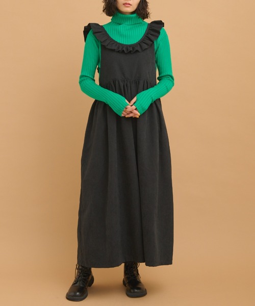 MERLOT(メルロー)の「フリルオーバーオール(サロペット/オーバーオール・レディース・グリーン/ブラック・FREE)」の3枚目の写真