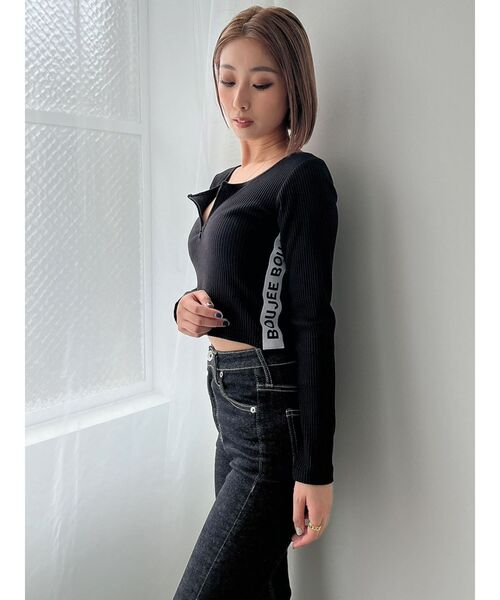 GYDA（ジェイダ）の「BOUJEEサイドライン ハーフジップトップス（Tシャツ/カットソー・レディース・オフホワイト/ブラック・FREE）」の11枚目の写真