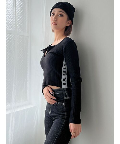 GYDA（ジェイダ）の「BOUJEEサイドライン ハーフジップトップス（Tシャツ/カットソー・レディース・オフホワイト/ブラック・FREE）」の4枚目の写真