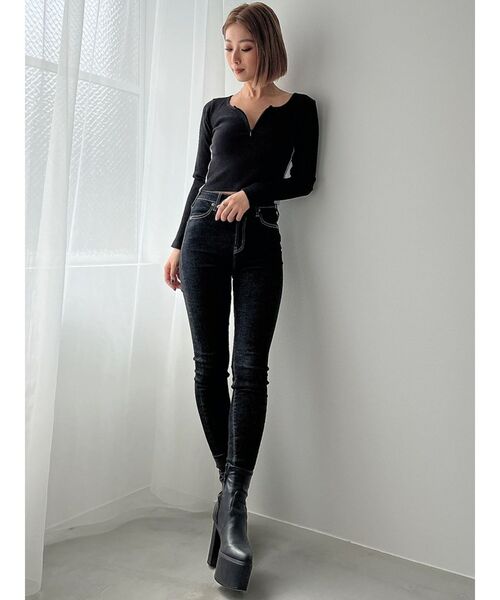 GYDA（ジェイダ）の「BOUJEEサイドライン ハーフジップトップス（Tシャツ/カットソー・レディース・オフホワイト/ブラック・FREE）」の9枚目の写真