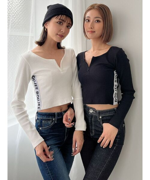 GYDA（ジェイダ）の「BOUJEEサイドライン ハーフジップトップス（Tシャツ/カットソー・レディース・オフホワイト/ブラック・FREE）」の13枚目の写真