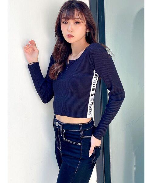 GYDA（ジェイダ）の「BOUJEEサイドライン ハーフジップトップス（Tシャツ/カットソー・レディース・オフホワイト/ブラック・FREE）」の16枚目の写真