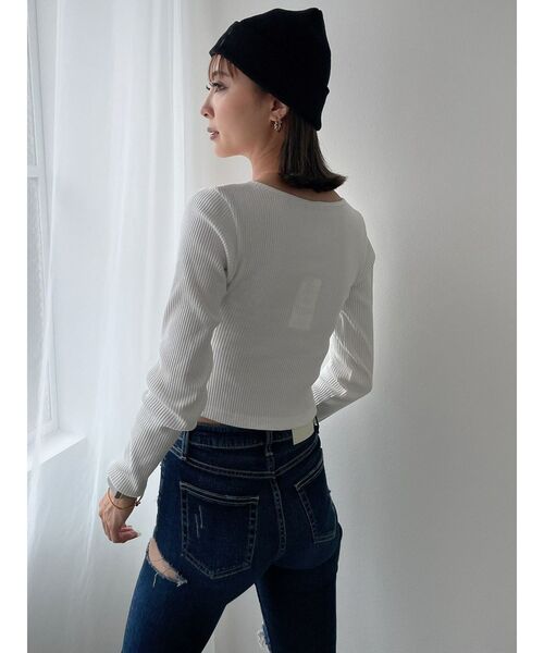 GYDA（ジェイダ）の「BOUJEEサイドライン ハーフジップトップス（Tシャツ/カットソー・レディース・オフホワイト/ブラック・FREE）」の21枚目の写真