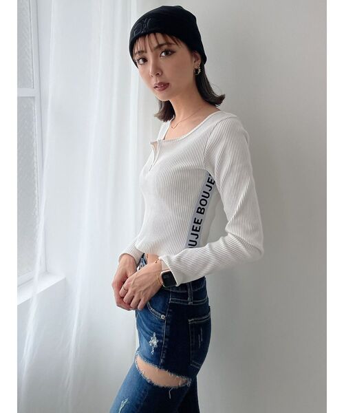 GYDA（ジェイダ）の「BOUJEEサイドライン ハーフジップトップス（Tシャツ/カットソー・レディース・オフホワイト/ブラック・FREE）」の22枚目の写真