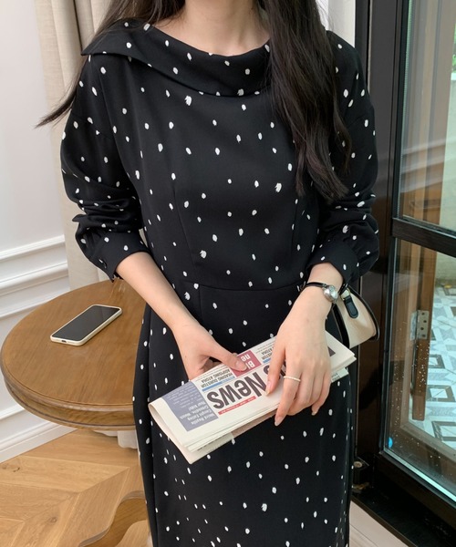 ネイビー・ホワイトドットロングワンピース 楽天市場】ドット 水玉（カラーネイビー）（ワンピース