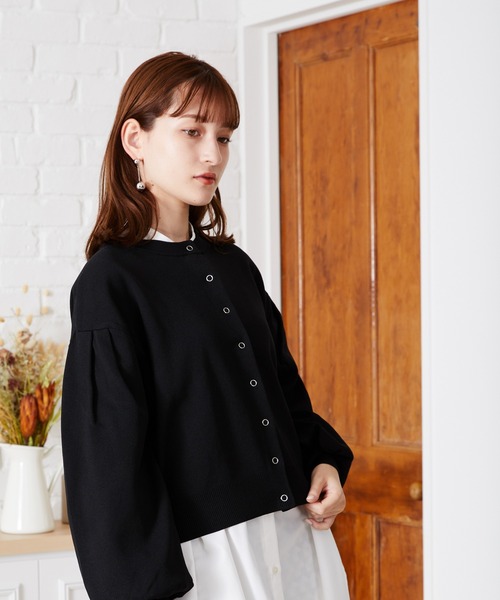 acro（アクロ）の「ドットボタンボリューム袖カーデ/AC1474（カーディガン/ボレロ・レディース・ベージュ/ブルー/オレンジ/パープル/ブラック・ﾌﾘ-）」の16枚目の写真