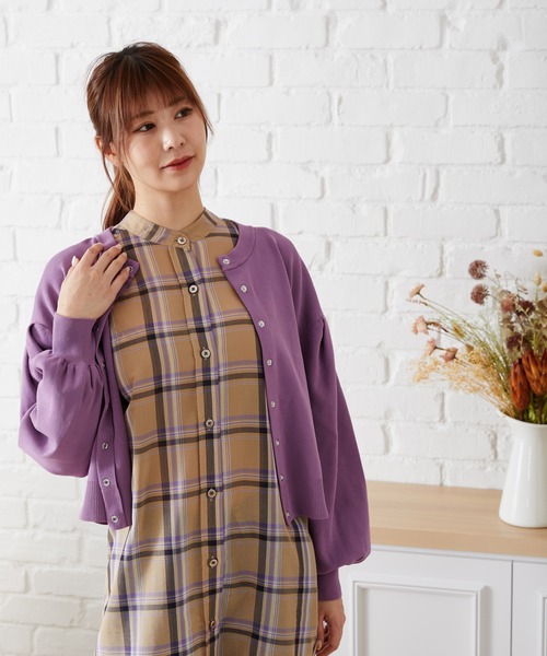 acro（アクロ）の「ドットボタンボリューム袖カーデ/AC1474（カーディガン/ボレロ・レディース・ベージュ/ブルー/オレンジ/パープル/ブラック・ﾌﾘ-）」の9枚目の写真