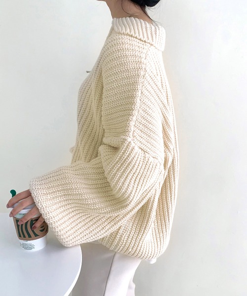 Dita Muaj.（ディータムアージュ）の「ドロップショルダーハーフジップボリュームニット（ニット/セーター・レディース・アイボリー/ネイビー/グレー・FREE）」の11枚目の写真