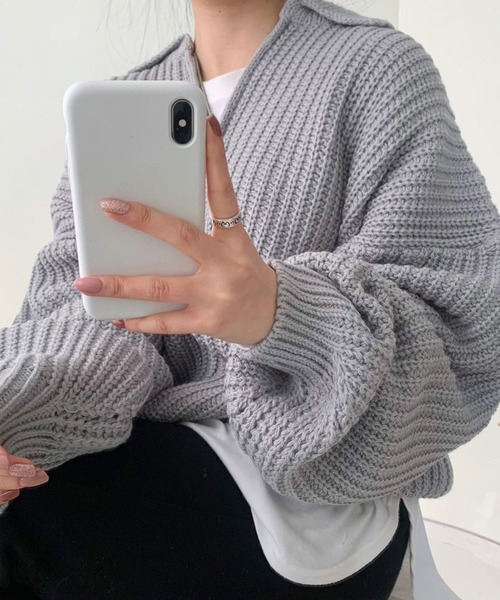 Dita Muaj.（ディータムアージュ）の「ドロップショルダーハーフジップボリュームニット（ニット/セーター・レディース・アイボリー/ネイビー/グレー・FREE）」の9枚目の写真