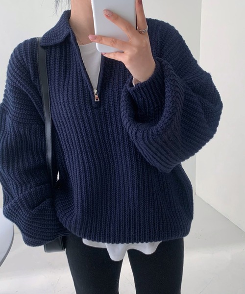 Dita Muaj.（ディータムアージュ）の「ドロップショルダーハーフジップボリュームニット（ニット/セーター・レディース・アイボリー/ネイビー/グレー・FREE）」の10枚目の写真