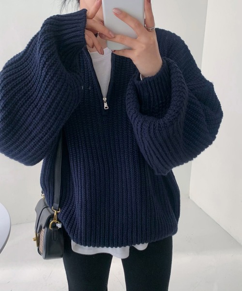 Dita Muaj.（ディータムアージュ）の「ドロップショルダーハーフジップボリュームニット（ニット/セーター・レディース・アイボリー/ネイビー/グレー・FREE）」の5枚目の写真