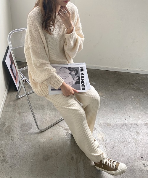 Futier land（フューティアランド）の「カラーワイドリブニットパンツ（その他パンツ・レディース・ホワイト/グリーン/ブラウン/グレイッシュベージュ・FREE）」の8枚目の写真
