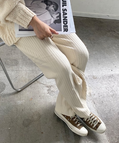 Futier land（フューティアランド）の「カラーワイドリブニットパンツ（その他パンツ・レディース・ホワイト/グリーン/ブラウン/グレイッシュベージュ・FREE）」の9枚目の写真