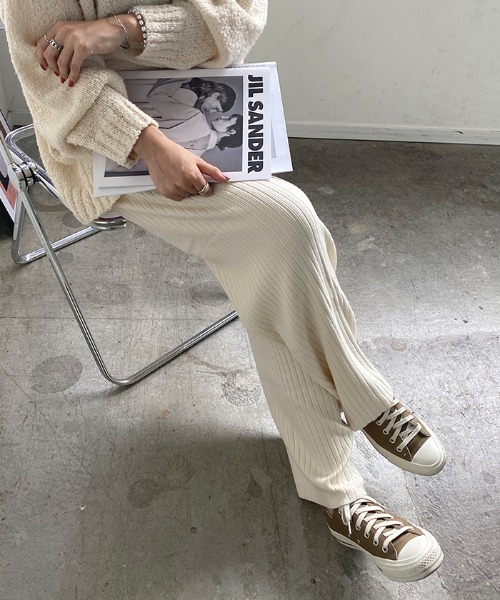 Futier land（フューティアランド）の「カラーワイドリブニットパンツ（その他パンツ・レディース・ホワイト/グリーン/ブラウン/グレイッシュベージュ・FREE）」の10枚目の写真