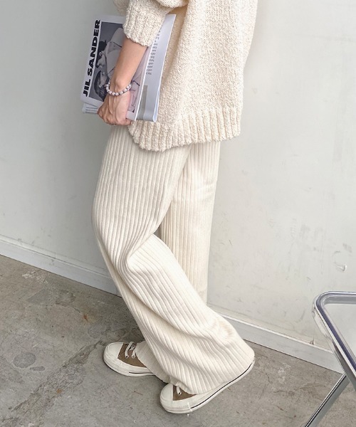 Futier land（フューティアランド）の「カラーワイドリブニットパンツ（その他パンツ・レディース・ホワイト/グリーン/ブラウン/グレイッシュベージュ・FREE）」の14枚目の写真