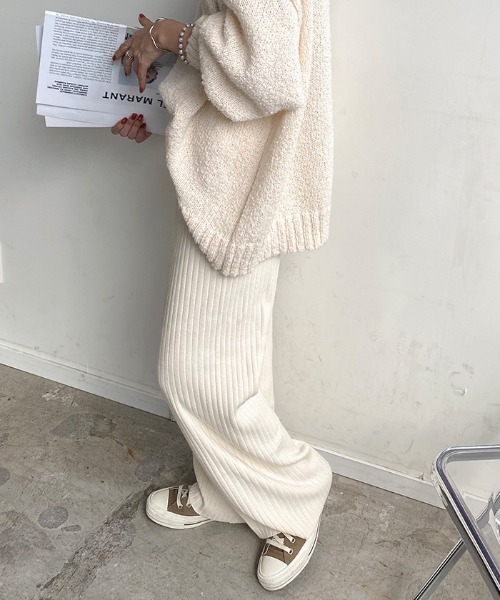 Futier land（フューティアランド）の「カラーワイドリブニットパンツ（その他パンツ・レディース・ホワイト/グリーン/ブラウン/グレイッシュベージュ・FREE）」の15枚目の写真