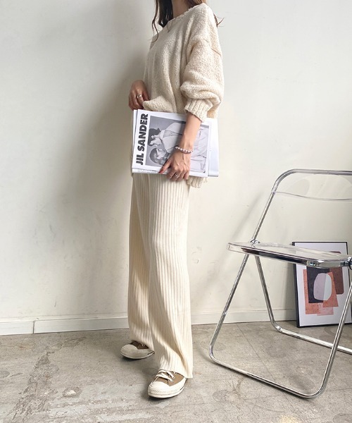Futier land（フューティアランド）の「カラーワイドリブニットパンツ（その他パンツ・レディース・ホワイト/グリーン/ブラウン/グレイッシュベージュ・FREE）」の17枚目の写真