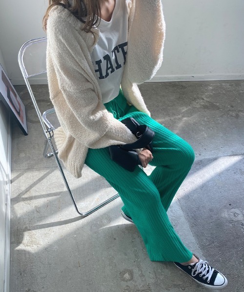 Futier land（フューティアランド）の「カラーワイドリブニットパンツ（その他パンツ・レディース・ホワイト/グリーン/ブラウン/グレイッシュベージュ・FREE）」の21枚目の写真