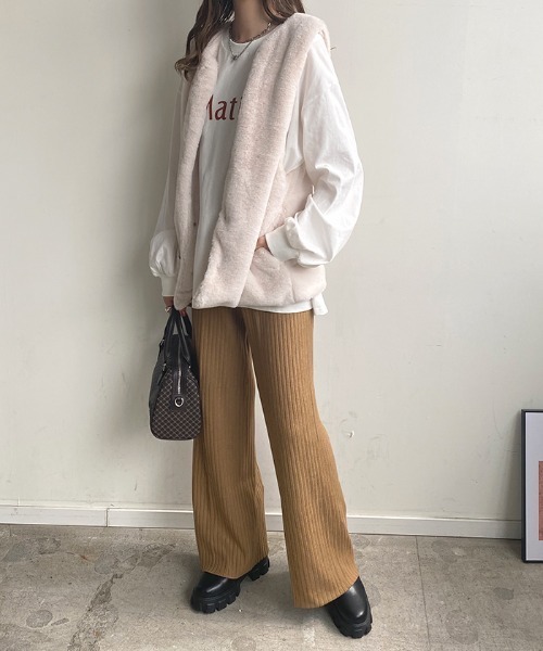 Futier land（フューティアランド）の「カラーワイドリブニットパンツ（その他パンツ・レディース・ホワイト/グリーン/ブラウン/グレイッシュベージュ・FREE）」の7枚目の写真