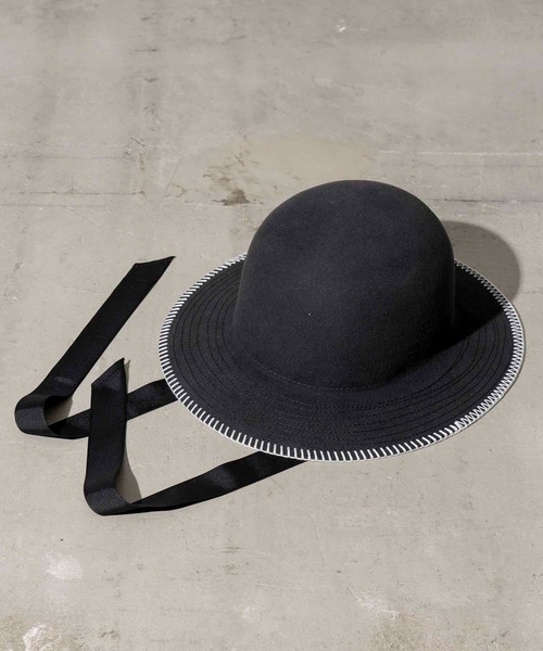 MAISON SPECIAL(メゾンスペシャル)の「《UNISEX》Rabbit Wool Embroidery Long Brim Hat/ラビットウールエンブロイダリーロングブリムハット【MAISON SPECIAL/メゾンスペシャル】(ハット・メンズ・チャコールグレー/ブラック・FREE)」の2枚目の写真