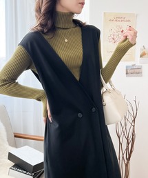 classicalelf（クラシカルエルフ）の「”毎日”ワンピ派。2wayポンチ素材ダブルボタンロングジレ・ジャンパースカート（ワンピース）」