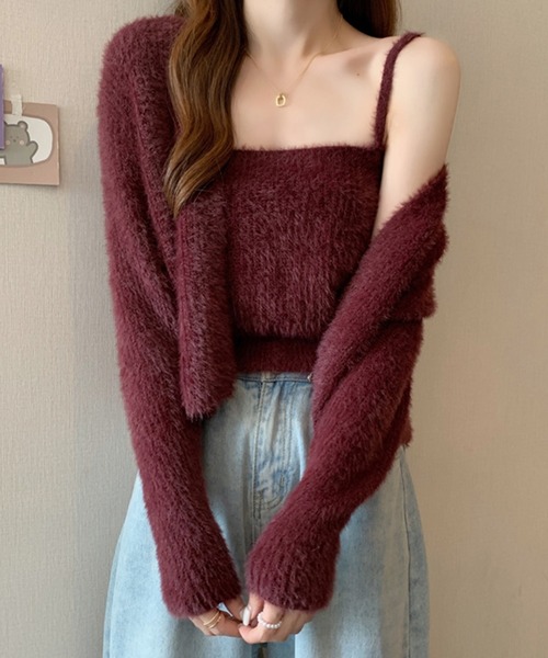 DAY CLOSET（デイ クローゼット）の「【non-no1.2月合併号掲載/アンサンブル】長袖ショート丈リブシャギーニットボレロカーディガン+キャミソール 2点セット レディース（アンサンブル・レディース・バーガンディー/ピンク/ブルー/ピンク系その他/ブラック/グレー/ホワイト・ONE SIZE）」の22枚目の写真
