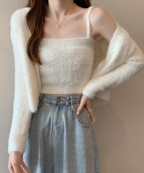 DAY CLOSET（デイ クローゼット）の「【non-no1.2月合併号掲載/アンサンブル】長袖ショート丈リブシャギーニットボレロカーディガン+キャミソール 2点セット レディース（アンサンブル・レディース・バーガンディー/ピンク/ブルー/ピンク系その他/ブラック/グレー/ホワイト・ONE SIZE）」の10枚目の写真
