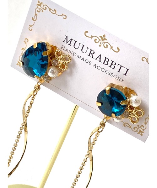 tone(トーン)の「【MUURABBTI】ビジューチェーンピアス(MA)(ピアス(両耳用)・レディース・ブルー系/グリーン系/エメラルド・FREE)」の6枚目の写真