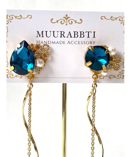 tone(トーン)の「【MUURABBTI】ビジューチェーンピアス(MA)(ピアス(両耳用)・レディース・ブルー系/グリーン系/エメラルド・FREE)」の7枚目の写真