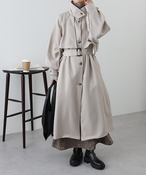 COLONY 2139(コロニートゥーワンスリーナイン)の「WEB・一部店舗限定 / 綾織り2WAYカラーボリュームコート(トレンチコート・レディース・ブラック/グレイッシュベージュ/ベージュ・FREE)」の8枚目の写真