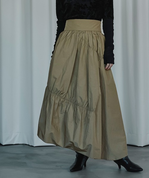 Ezick（エジック）の「Twister gather タフタヘムスカート（スカート・レディース・ブラック/チャコールグレー/ベージュ・FREE）」の3枚目の写真