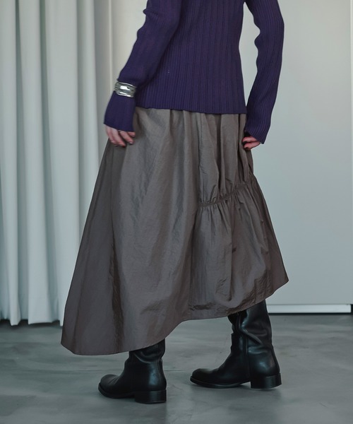 Ezick（エジック）の「Twister gather タフタヘムスカート（スカート・レディース・ブラック/チャコールグレー/ベージュ・FREE）」の12枚目の写真