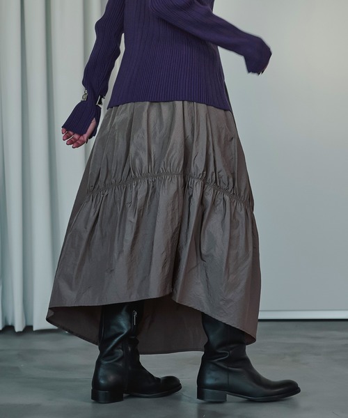 Ezick（エジック）の「Twister gather タフタヘムスカート（スカート・レディース・ブラック/チャコールグレー/ベージュ・FREE）」の13枚目の写真