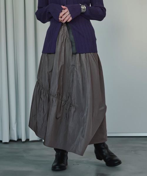 Ezick（エジック）の「Twister gather タフタヘムスカート（スカート・レディース・ブラック/チャコールグレー/ベージュ・FREE）」の10枚目の写真