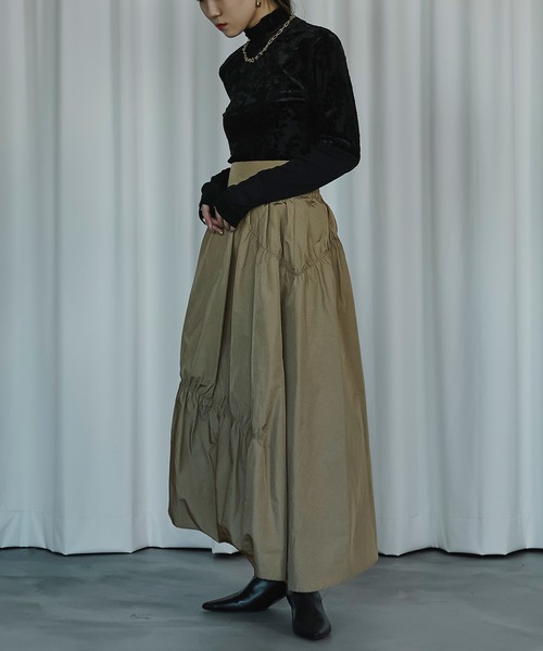 Ezick（エジック）の「Twister gather タフタヘムスカート（スカート・レディース・ブラック/チャコールグレー/ベージュ・FREE）」の18枚目の写真