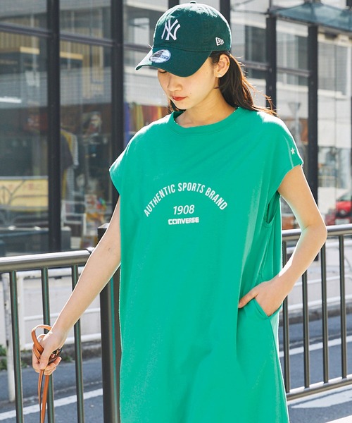 CONVERSE(コンバース)の「CONVERSE/コンバース グラフィックプリントコットンフレンチマキシ丈ワンピース(ワンピース・レディース・ホワイト系/ブラック/グリーン・L/M)」の12枚目の写真