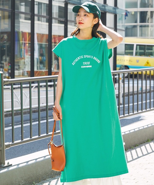 CONVERSE(コンバース)の「CONVERSE/コンバース グラフィックプリントコットンフレンチマキシ丈ワンピース(ワンピース・レディース・ホワイト系/ブラック/グリーン・L/M)」の13枚目の写真