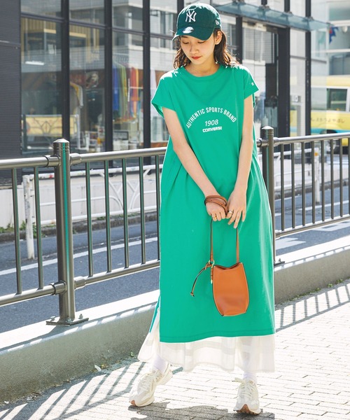 CONVERSE(コンバース)の「CONVERSE/コンバース グラフィックプリントコットンフレンチマキシ丈ワンピース(ワンピース・レディース・ホワイト系/ブラック/グリーン・L/M)」の17枚目の写真
