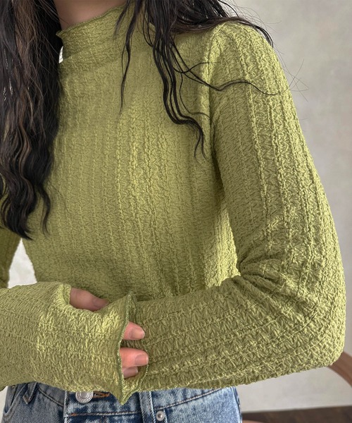 hellam（へラム）の「ふくれジャカード フィンガーホールTOPS（その他トップス・レディース・パープル/グリーン/ブラック/アイボリー・FREE）」の9枚目の写真