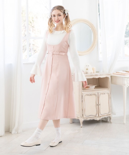 フレアスリーブミニリボンリブニットトップス（ニット/セーター