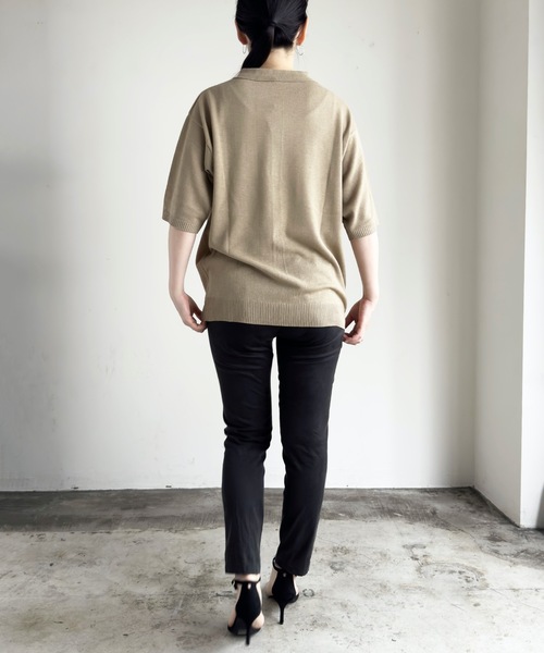 COMMON WARE(コモンウェアー)の「COMMONWARE:ダイヤ柄ニットポロ カーディガン S/S(ポロシャツ・レディース・ブラック/グリーン/ベージュ・L/XL/M)」の20枚目の写真