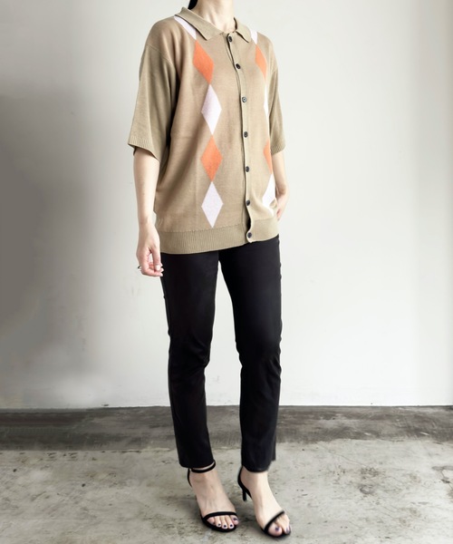 COMMON WARE(コモンウェアー)の「COMMONWARE:ダイヤ柄ニットポロ カーディガン S/S(ポロシャツ・レディース・ブラック/グリーン/ベージュ・L/XL/M)」の10枚目の写真