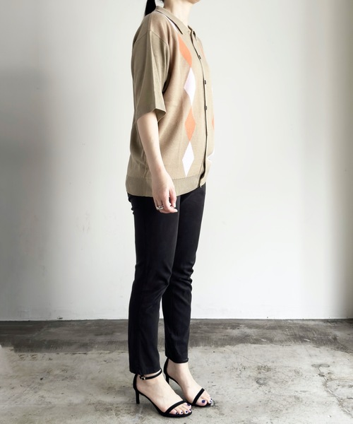 COMMON WARE(コモンウェアー)の「COMMONWARE:ダイヤ柄ニットポロ カーディガン S/S(ポロシャツ・レディース・ブラック/グリーン/ベージュ・L/XL/M)」の13枚目の写真
