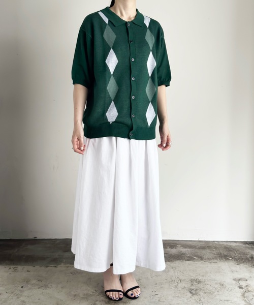 COMMON WARE(コモンウェアー)の「COMMONWARE:ダイヤ柄ニットポロ カーディガン S/S(ポロシャツ・レディース・ブラック/グリーン/ベージュ・L/XL/M)」の14枚目の写真